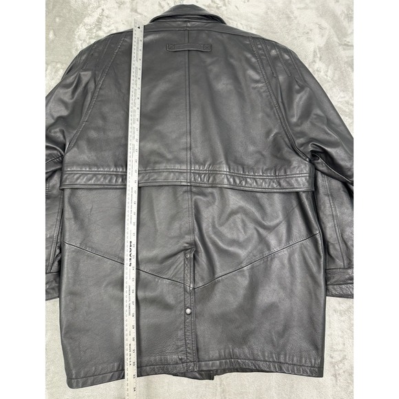 Vintage Wilsons Black Leather Jacket Mens Large L Field Overcoat 90s Y2K Read - Picture 9 of 11